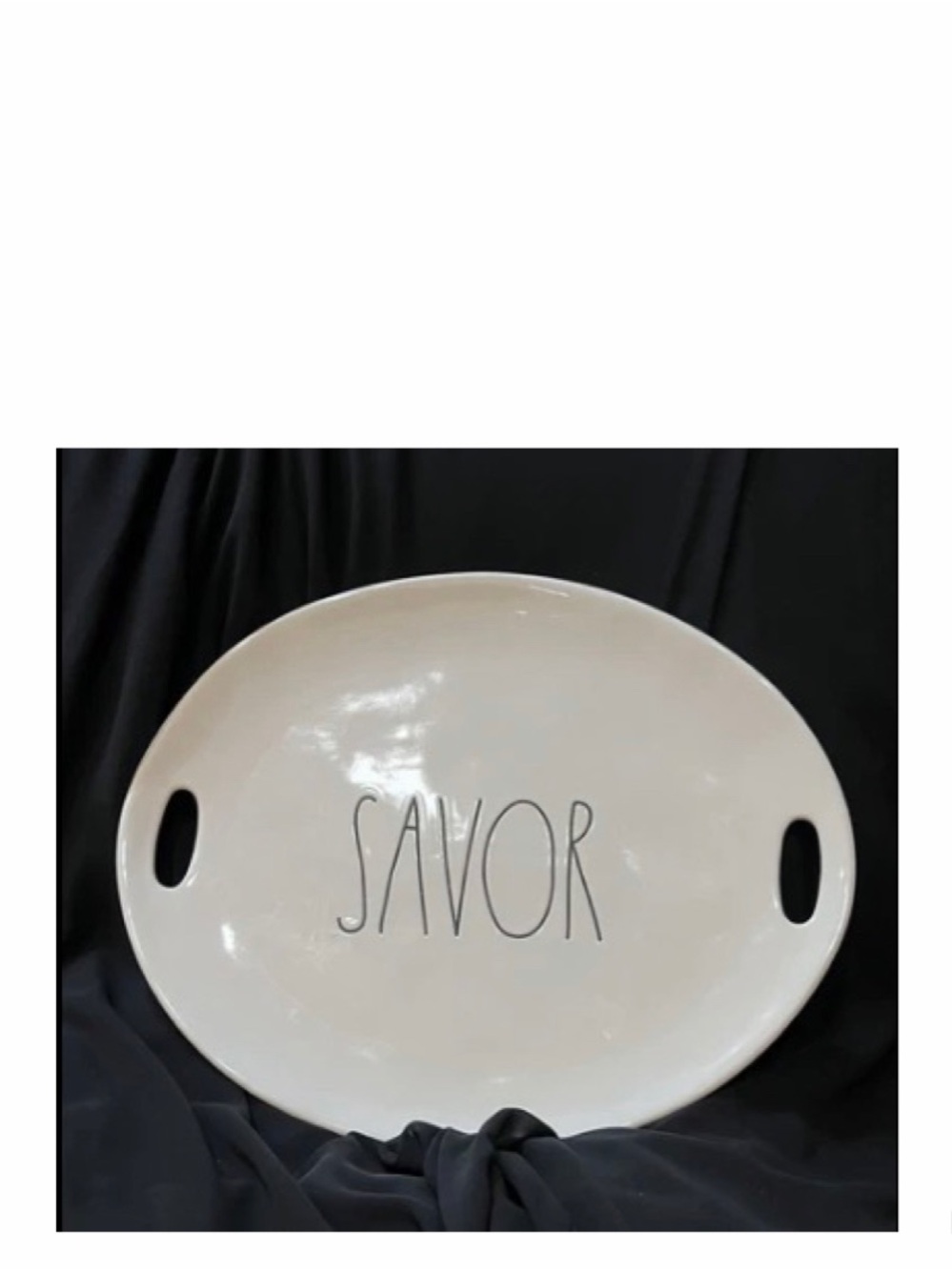 NEW Rae Dunn "SAVOR" Large Oval Ceramic Serving Platter with Handles